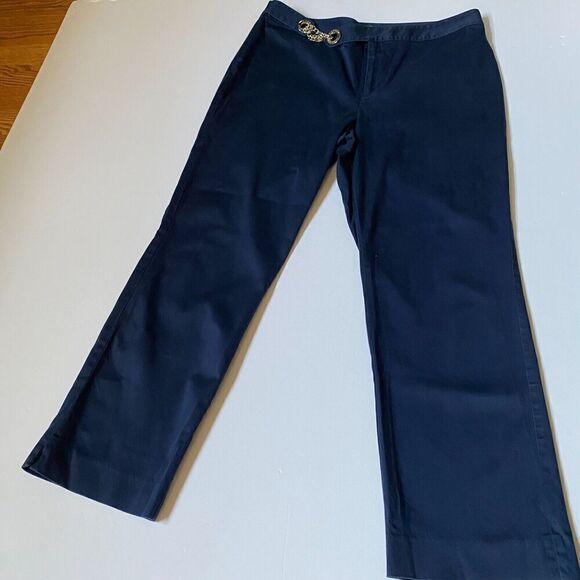 Ralph Lauren Womens Navy Blue Pant Straight Leg Cotton Stretch Size 12P Used - Picture 3 of 16